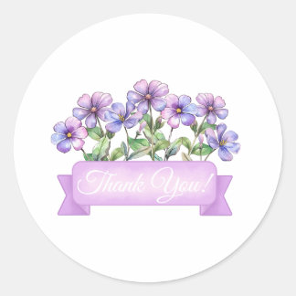 Chic Violet Bloemen Met Banner Bloemen Dank U Ronde Sticker