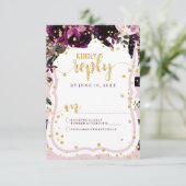 Chic violet Floral & Or Mariage Réponse RSVP (Debout devant)