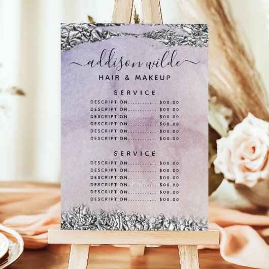 Chic violet noir argent Service Menu Prix