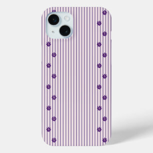 Chic Violet Stripes en Paarse Bloemenrijen iPhone 15 Mini Hoesje