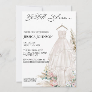 Chic Vrijgezellenfeest Wedding Dress Pampas Grass Kaart