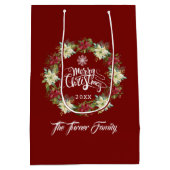 Chic vrolijk kerst poinsettia monogram medium cadeauzakje (Achterkant)