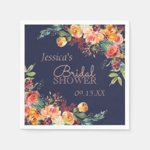 Chic Warm Bloemen Marine Blauw Gepersonaliseerd se Servetten
