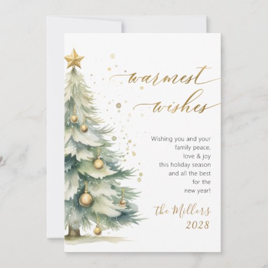 Chic Warmest Wishes Gold Script Kerstboom Feestdagenkaart (Voorkant)