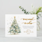 Chic Warmest Wishes Gold Script Kerstboom Feestdagenkaart (Staand voorkant)