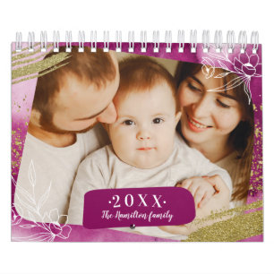 Chic Watercolor Aangepaste Foto 2022 Familie Kalender