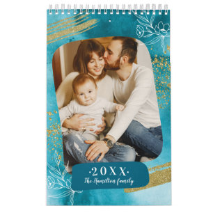Chic Watercolor Aangepaste Foto 2022 Familie Kalender