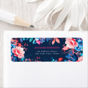 Chic Watercolor Bloemrijke Verjaardagsfeestje Navy Etiket