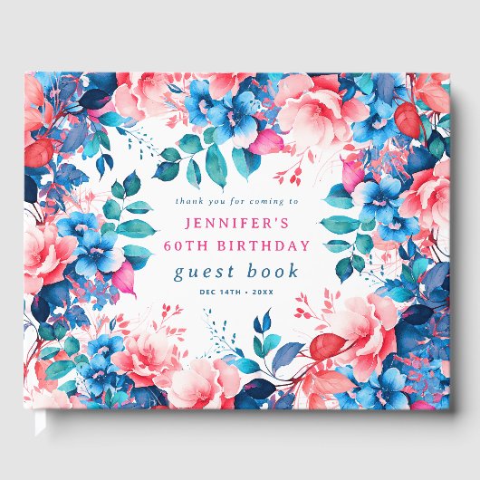 Chic Watercolor Floral 60e Anniversaire Livre d'hô (Recto)