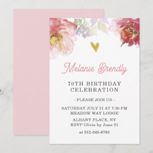 Chic Watercolor Floral 70e anniversaire Invitation