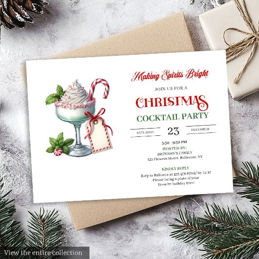 Chic Watercolor Holiday Cocktails Party Invitation