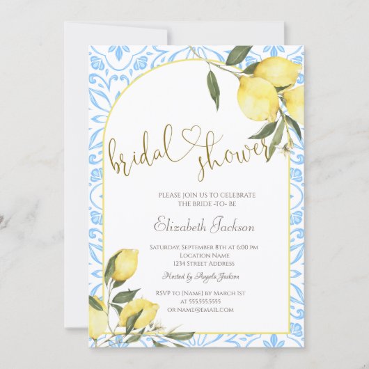 Chic Watercolor Lemons Bridal Shower Kaart (Voorkant)