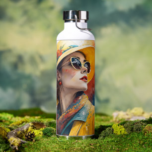 Chic Watercolor Portret met Kleurspatten Kunst Waterfles