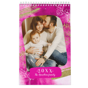 Chic Waterverf Aangepaste Foto 2022 Familie Kalender