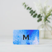 Chic Waterverf blauw met Monogram Visitekaartje (Staand voorkant)