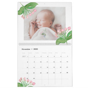 Chic Waterverf Bloemen Bewerkbaar Jaar Foto Kalender