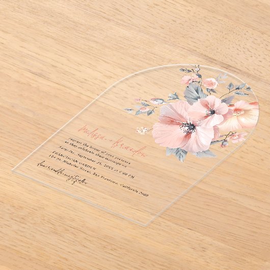 Chic Waterverf Bloemen Handschrift Script Trouwen Acryl Uitnodigingen (Laagn)