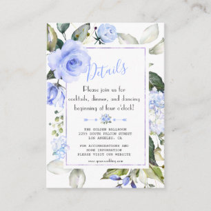 Chic Waterverf Blue Floral Lijst Wedding Details Informatiekaartje