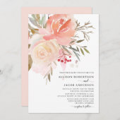 Chic Waterverf Blush Pink Flower Wedding Kaart (Voorkant / Achterkant)