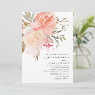 Chic Waterverf Blush Pink Flower Wedding Kaart