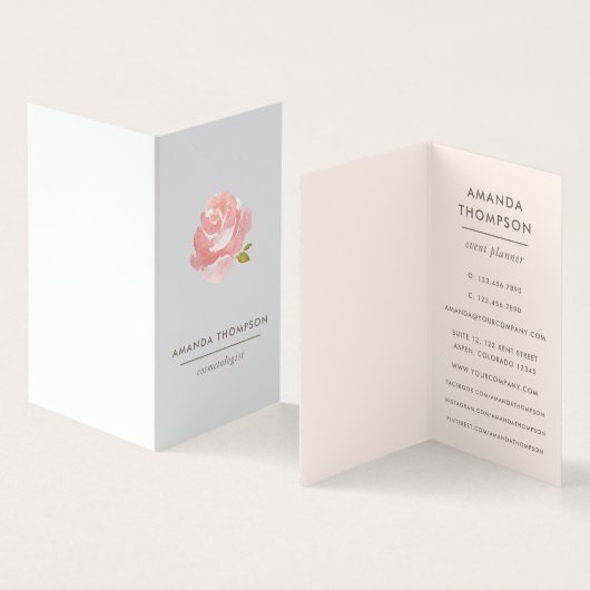 Chic Waterverf Blush Pink Rose Visitekaartjes (Binnen en buitenkant)