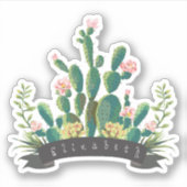 Chic Waterverf Cactus Planter Persoonlijke naam Sticker (Voorkant)