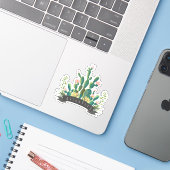 Chic Waterverf Cactus Planter Persoonlijke naam Sticker (Laptop met iPhone)