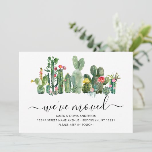 Chic Waterverf Cactus We hebben New Home Moving Aankondiging (Staand voorkant)