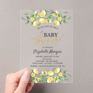 Chic Waterverf Citroenen Bloemen Baby shower Acryl Uitnodigingen