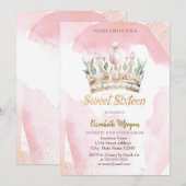 Chic Waterverf Crown Flowers Sweet 16 Kaart (Voorkant / Achterkant)