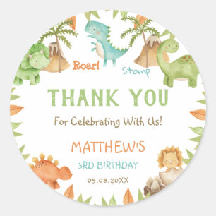 Chic Waterverf Cute Dinosaur Birthday Party Favor Ronde Sticker