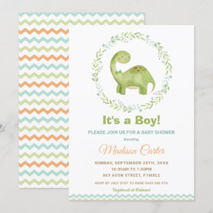 Chic Waterverf Cute Dinosaur Boy Baby shower Kaart