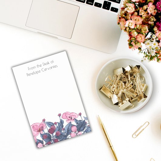 Chic Waterverf Dusty Blue en Pink Floral Post-it® Notes