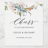 Chic Waterverf Earthy Blooms, Cheers Wedding Wijn Etiket (Enkel label)