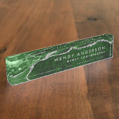 Chic Waterverf Emerald Green Silver Glitter Agate Naambordje (Zijkant)