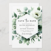 Chic Waterverf Eucalyptus digitale bruiloft Save The Date (Voorkant / Achterkant)