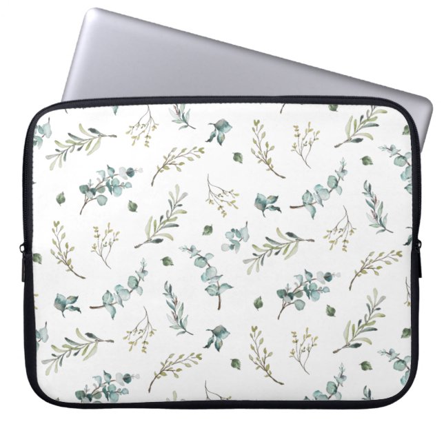 Chic Waterverf Eucalyptus Greenery Pattern Laptop Sleeve (Voorkant)
