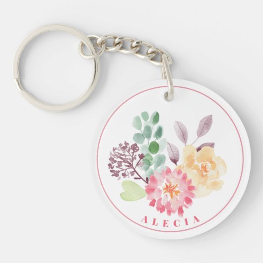 Chic Waterverf Floral Arrangement Sleutelhanger (Voorkant)