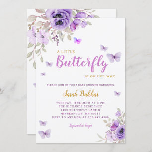 Chic Waterverf Floral Butterfly Girl Baby shower Kaart