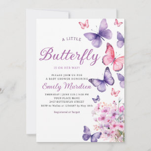 Chic Waterverf Floral Butterfly Girl Baby shower Kaart