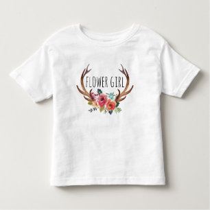 Chic Waterverf Floral Deer Horn/Bloemenmeisje-9 Kinder Shirts