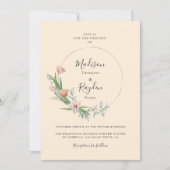 Chic Waterverf Floral Ring Border beige Wedding Kaart (Voorkant)