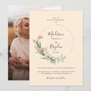 Chic Waterverf Floral Ring Border beige Wedding Kaart