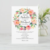 Chic Waterverf Floral Wreath Wedding Invitation Kaart (Staand voorkant)