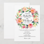 Chic Waterverf Floral Wreath Wedding Invitation Kaart (Voorkant / Achterkant)