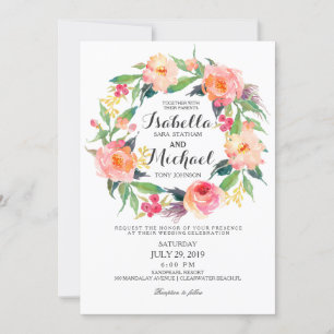 Chic Waterverf Floral Wreath Wedding Invitation Kaart