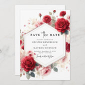 Chic Waterverf Flowers Crimson Red Wedding Save The Date (Voorkant / Achterkant)