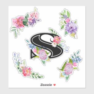 Chic Waterverf Flowers met Letter S Sticker