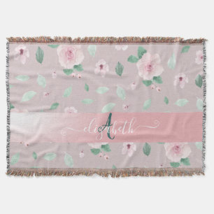 Chic Waterverf Flowers Monogram Deken