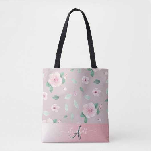 Chic Waterverf Flowers Monogram Draagtas (Voorkant)